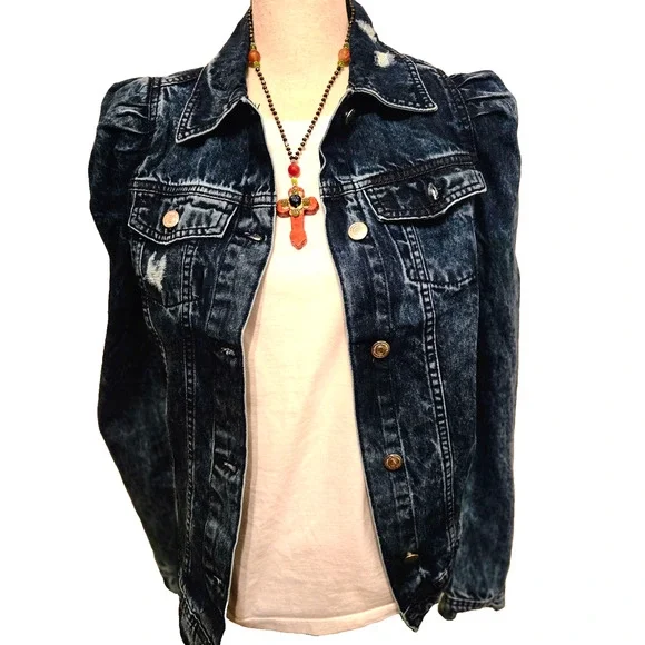 Handmade gemstone cross with Czech glass necklace Boho - Picture 3 of 7